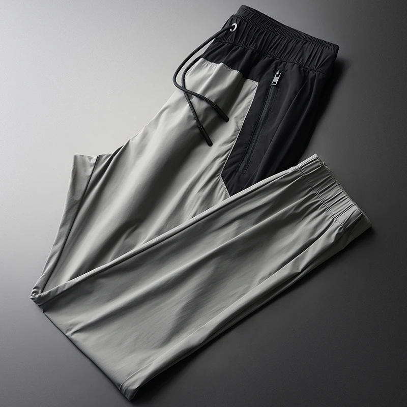 

Классические летние серые мужские брюки, роскошные штаны на молнии, с карманами, с эластичным поясом, длиной до щиколотки, 4xl
