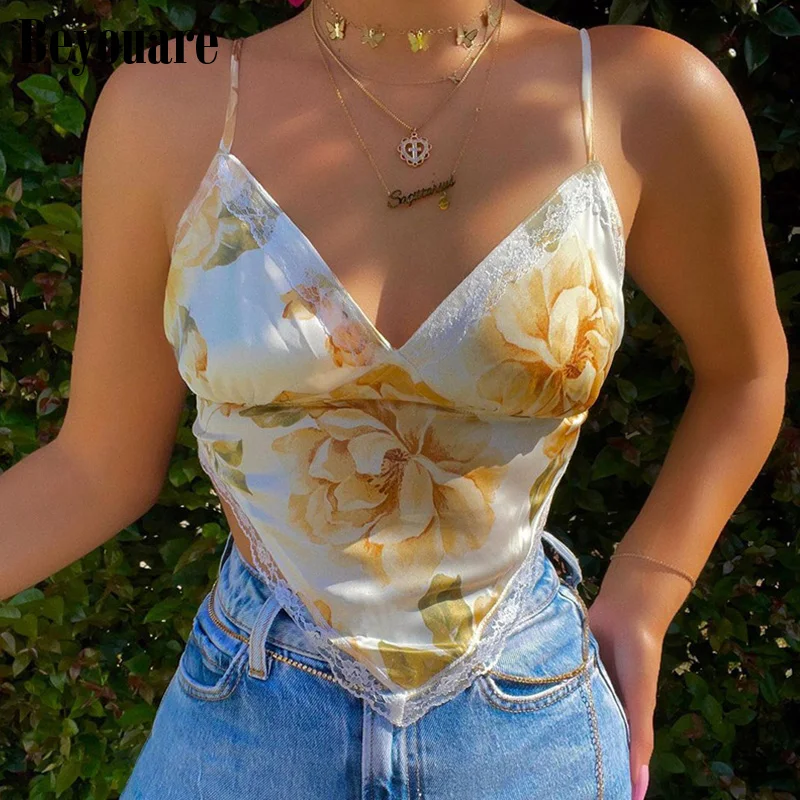 Beyouare Sexy Summer Floral Print V Neck Sling Camis Women Crop Top Backless Bandage Lace Up Tank Prairie Chic Casual Vest 2021
Beyouare Sexy Summer Floral Print V Neck Sling Camis Women Crop Top Backless Bandage Lace Up Tank Prairie Chic Casual Vest 2021