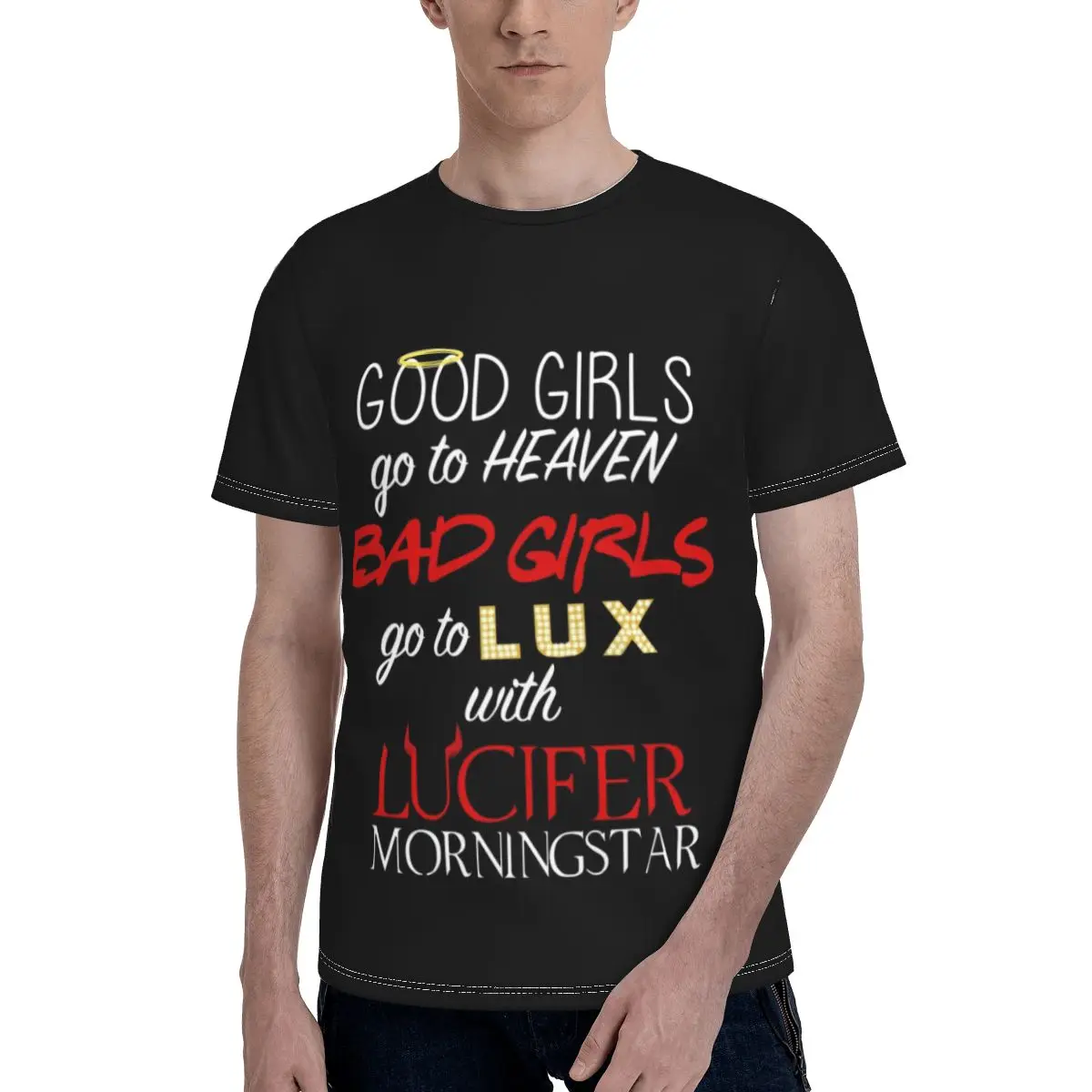 Go To Lux With Lucifer T-Shirt Tv Series Summer Cute Polyester T Shirt Printed Short-Sleeve Tee Shirt Male Oversized
Go To Lux With Lucifer T-Shirt Tv Series Summer Cute Polyester T Shirt Printed Short-Sleeve Tee Shirt Male Oversized