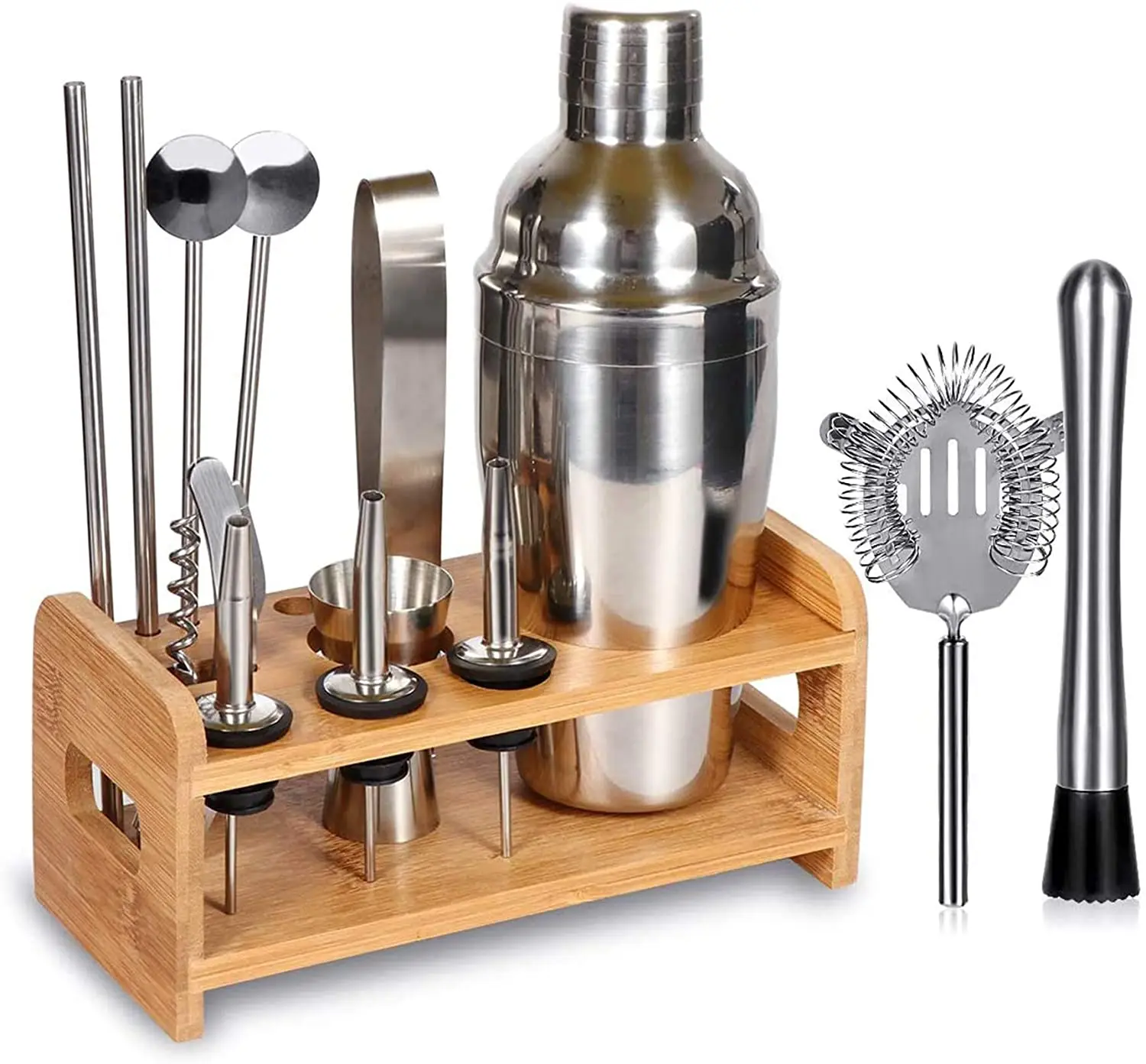 15 Piece Bartender Kit Cocktail Shaker Gift Set with Stand, SUPERSUN Home Bar Set - Martini Shaker with Built-in Strainer
15 Piece Bartender Kit Cocktail Shaker Gift Set with Stand, SUPERSUN Home Bar Set - Martini Shaker with Built-in Strainer