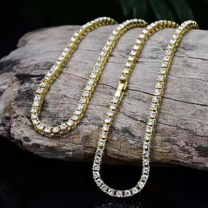 Ожерелье унисекс в стиле хип-хоп колье со сверкающими кристаллами теннисная