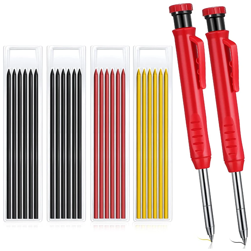 Solid Carpenter Pencil Set with 6 Refill Leads Built-in Sharpener Deep Hole Mechanical Surveying Pencil Durable Marking Tool
Solid Carpenter Pencil Set with 6 Refill Leads Built-in Sharpener Deep Hole Mechanical Surveying Pencil Durable Marking Tool
