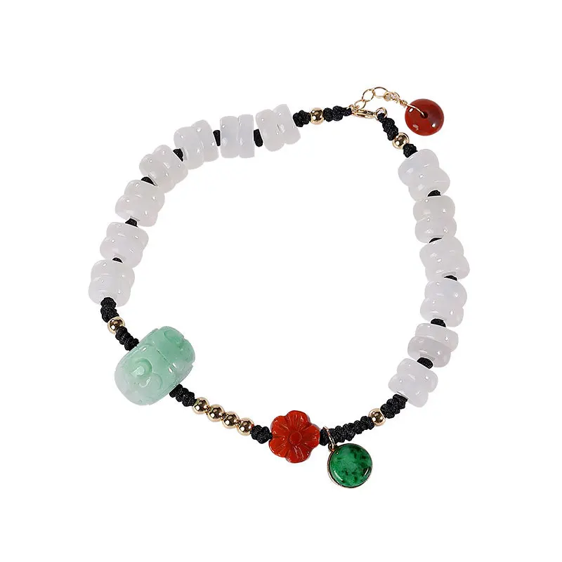 

S925 sterling silver Bracelet Gold plating Hetian jade Emerald Southern red agate Retro Plum blossom Ladies Bracelet