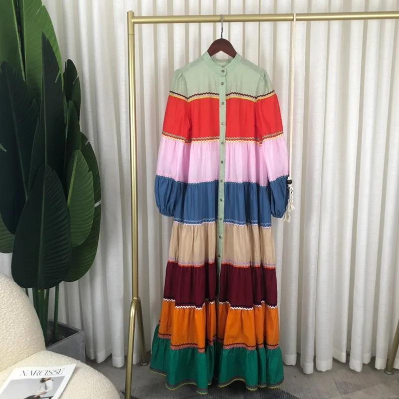 High Quality Cotton Long Lantern Sleeve Rainbow Striped Ankle-length Dress for Ladies Holiday Party 2021 Spring Fashion
High Quality Cotton Long Lantern Sleeve Rainbow Striped Ankle-length Dress for Ladies Holiday Party 2021 Spring Fashion