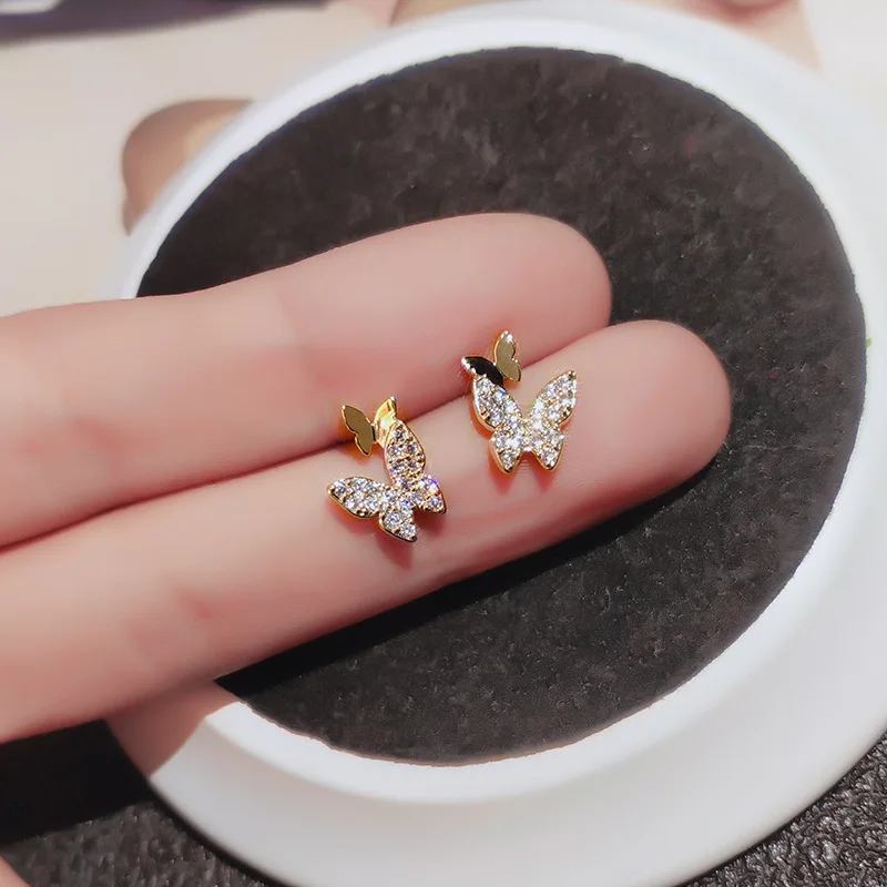 

New Butterfly Stud Earrings Lovely Micro Paved Zirconia Shining Tiny Ear Accessories for Girls Romantic Birthday Party Jewelry