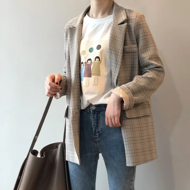 Spring Retro Lattice Suit Loose Coat Woman Suit Jacket Casual Blazer Female Tops Vintage Outerwear Plaids Coat
Spring Retro Lattice Suit Loose Coat Woman Suit Jacket Casual Blazer Female Tops Vintage Outerwear Plaids Coat