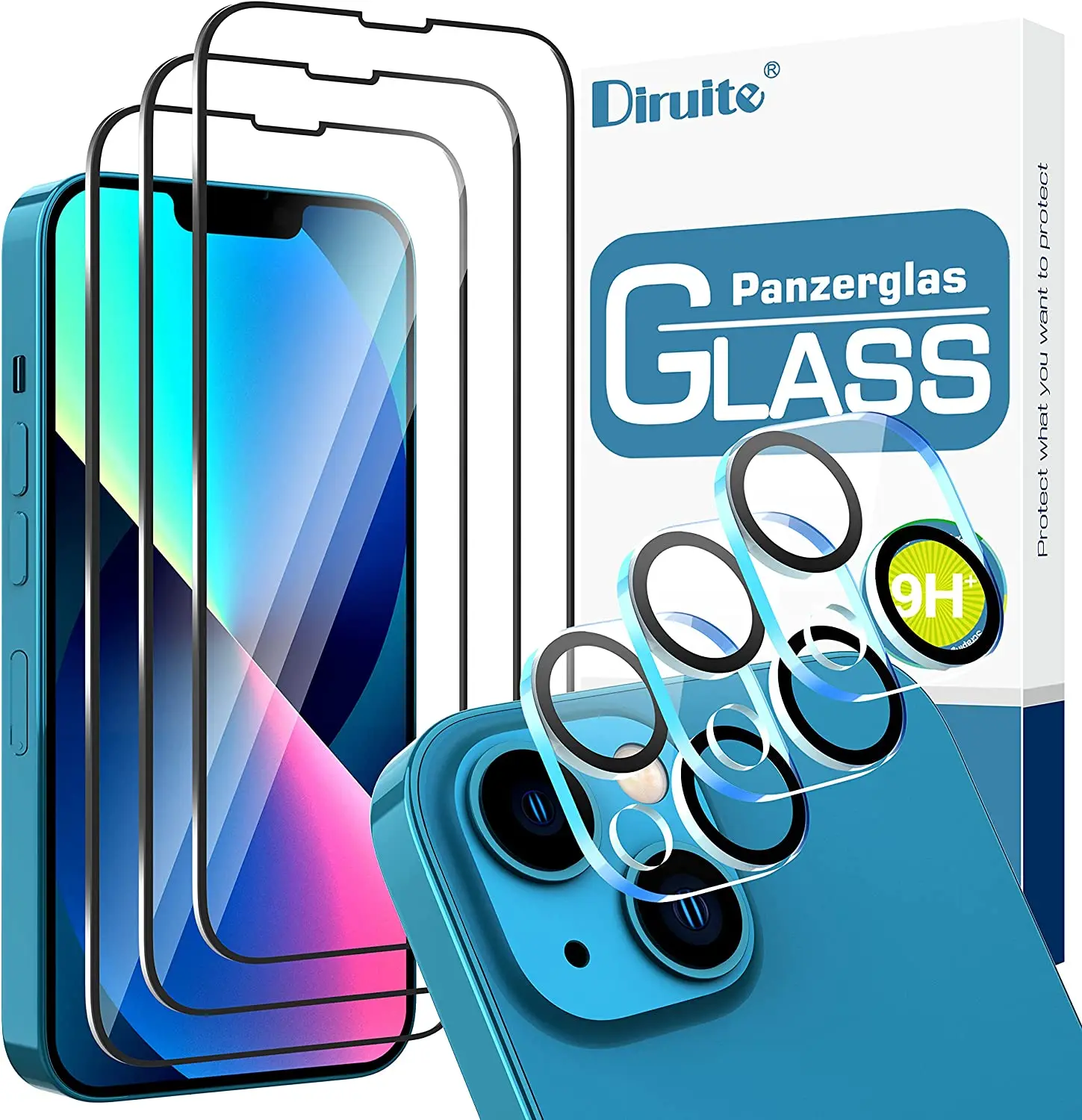 

Diruite 6 Pack for iPhone 13 Screen Protector Tempered Glass,HD 9H Hardness Full Screen Tempered Glass Film for iPhone 13 with