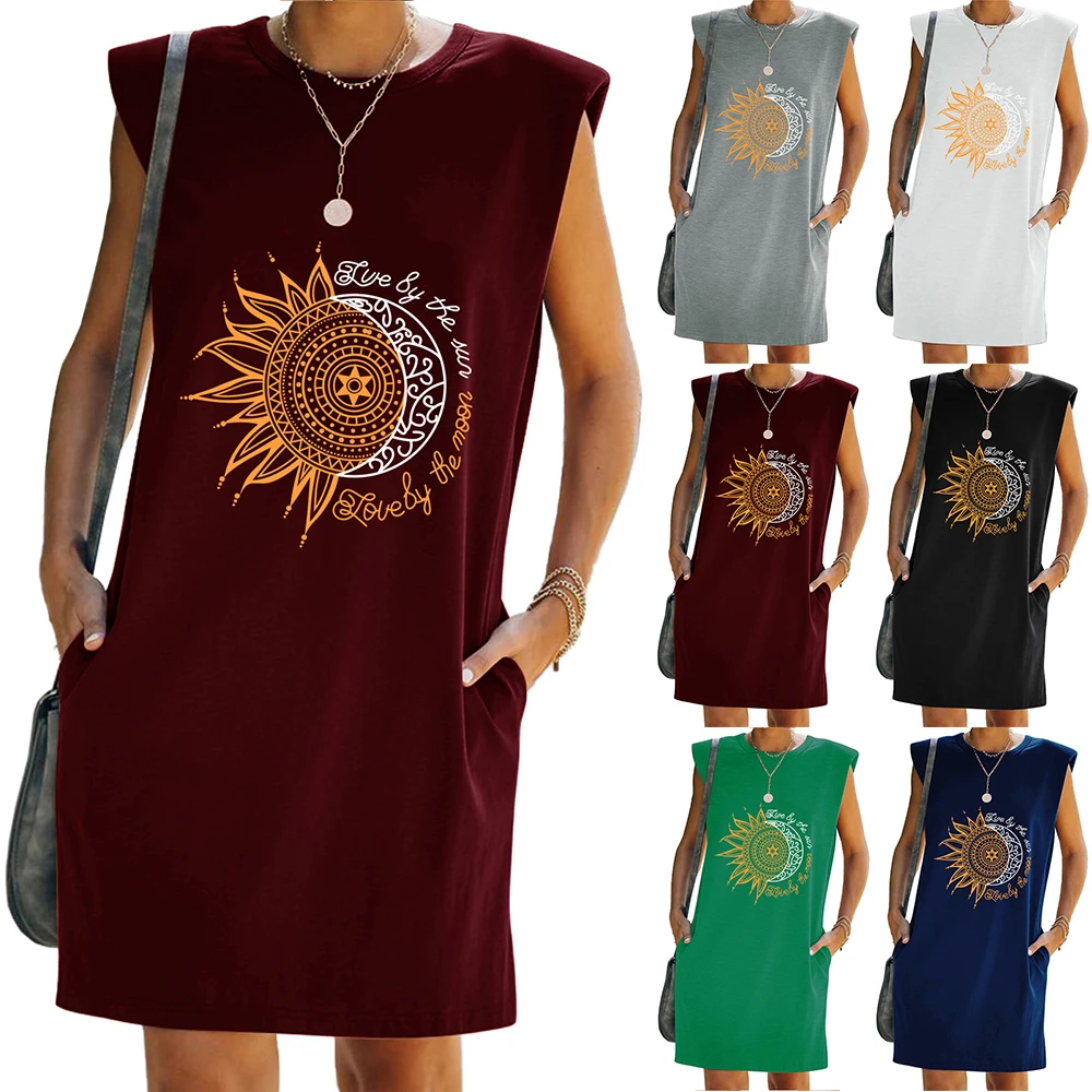 Samdolly Loose Pocekt A-line Women Sleeveless Printed Crew Neck T-Shirt Dress Summer Casual Holiday Dresses Vintage 
Samdolly Loose Pocekt A-line Women Sleeveless Printed Crew Neck T-Shirt Dress Summer Casual Holiday Dresses Vintage