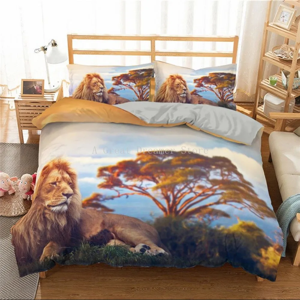 

Комплект постельного белья с животными и львом, модное одеяло с 3D принтом, Роскошный Королевский одноразмерный комплект пододеяльника, сти...