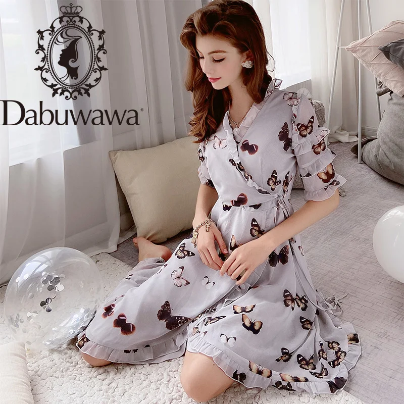 Женское асимметричное шифоновое платье Dabuwawa, Элегантное Длинное Платье с V-образным вырезом и коротким рукавом, с оборками по краям, D18BDR173 
Женское асимметричное шифоновое платье Dabuwawa, Элегантное Длинное Платье с V-образным вырезом и коротким рукавом, с оборками по краям, D18BDR173