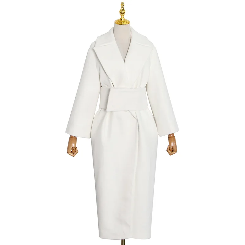 Long tweed coat new white elegant lapel temperament commuter loose buckle waist coat
Long tweed coat new white elegant lapel temperament commuter loose buckle waist coat