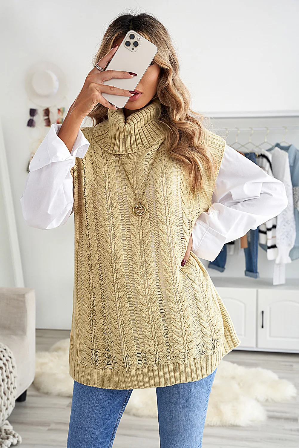 Turtleneck Knitted Vest Women Pullover Tops 2021 Autumn Winter Solid Korean Fashion Outwear Sleeveless Vests
Turtleneck Knitted Vest Women Pullover Tops 2021 Autumn Winter Solid Korean Fashion Outwear Sleeveless Vests