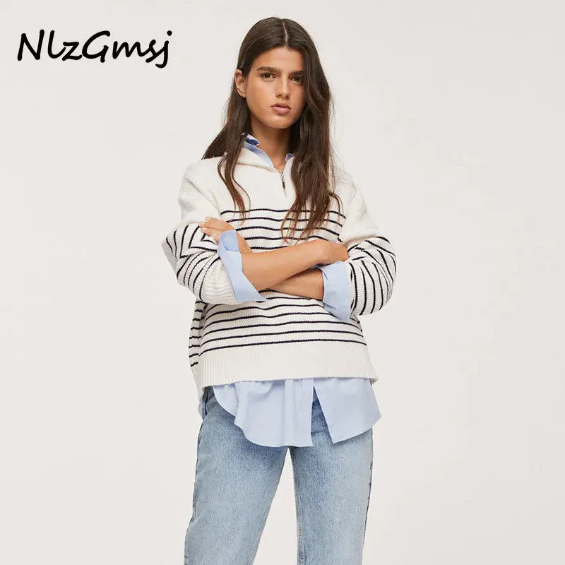 Nlzgmsj Za Women 2021 Autumn Women High Collar Stripe Sweater Pullovers Warm Minimalist Matching Knit Shirt Lady Pullover 202110 
Nlzgmsj Za Women 2021 Autumn Women High Collar Stripe Sweater Pullovers Warm Minimalist Matching Knit Shirt Lady Pullover 202110