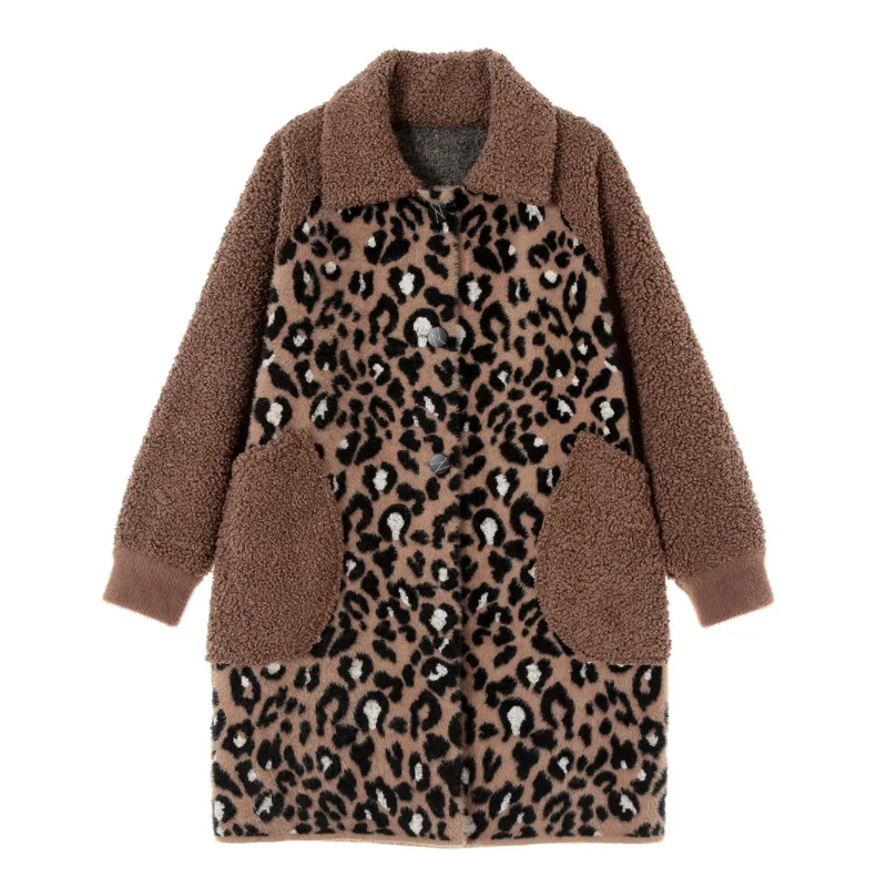 

Autumn Winter Women Long Casual Jacket Imitation Mink Coat Leopard Print Korea Fashion Plus Size Warm Coat Manteau Femme Hiver