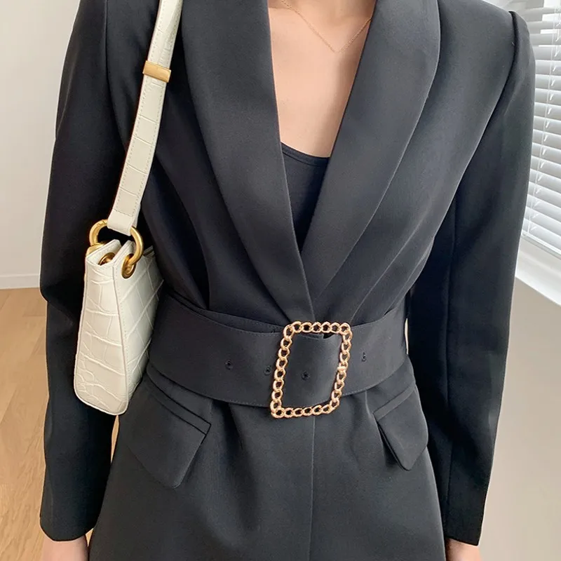 New Vintage Elegant Adjustable Waist Suits Womens Slim Notched Single Button Fashion Black High Quality Korean Style Coat
New Vintage Elegant Adjustable Waist Suits Womens Slim Notched Single Button Fashion Black High Quality Korean Style Coat