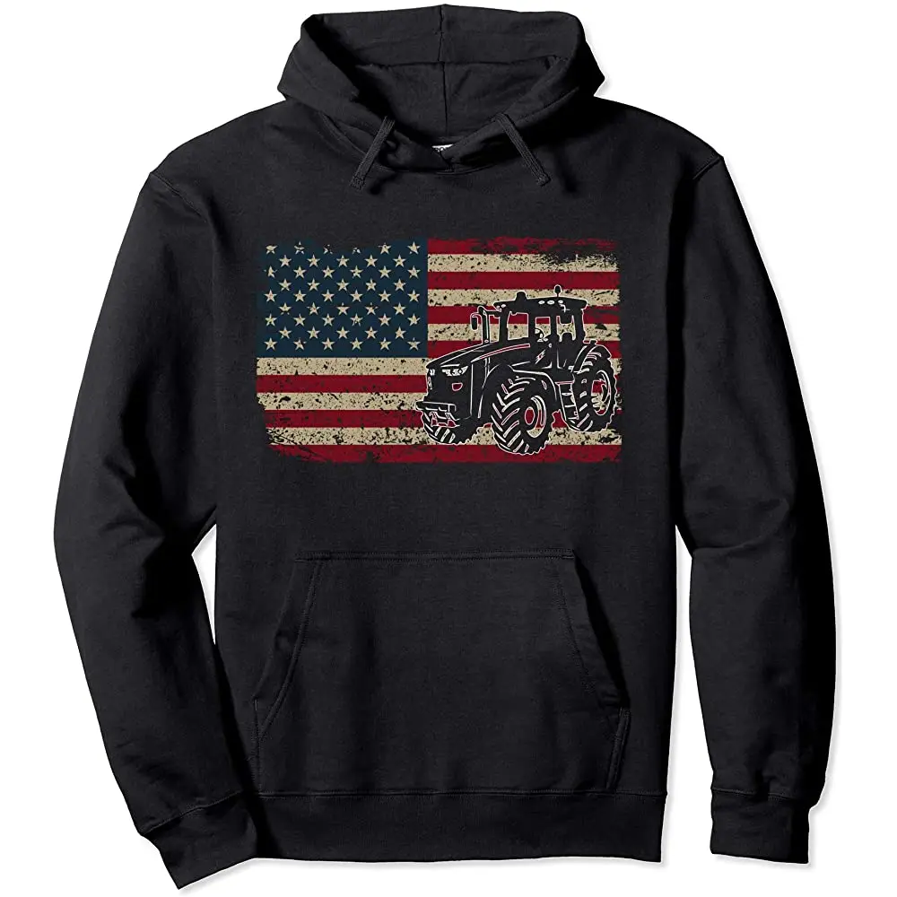 

Farm Tractors America Flag Hoodie I Patriotic Farming Gift Pullover Hoodie