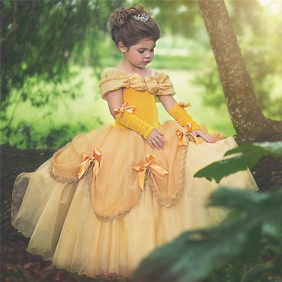 Princess Belle Dress for Girl Costumes Kids Floral Ball Gown Child Cosplay Bella Beauty and The Beast Costume Fancy Party | Детская