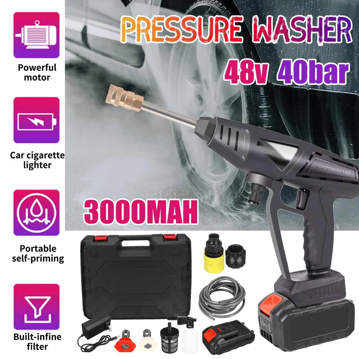 500W 40BAR Portable High Pressure Washer Gun Wireless Car Washer High Pressure Car Wash 48V Washer Foam Parkside Water Gun
500W 40BAR Portable High Pressure Washer Gun Wireless Car Washer High Pressure Car Wash 48V Washer Foam Parkside Water Gun