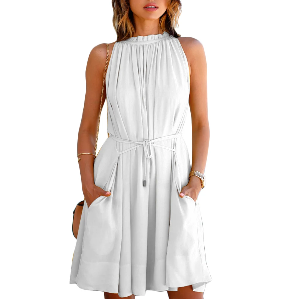 Women Summer With Pocket Loose Casual Sleeveless Midi Lace-up Solid Off Shoulder Halter
Women Summer With Pocket Loose Casual Sleeveless Midi Lace-up Solid Off Shoulder Halter
