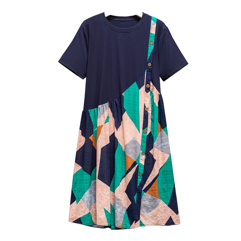 EHQAXIN Summer Large Size Women's Loose Contrasting Color Dress Fashion Round Neck Button Printing T-Shirt Straight Dress L-4XL
EHQAXIN Summer Large Size Women's Loose Contrasting Color Dress Fashion Round Neck Button Printing T-Shirt Straight Dress L-4XL