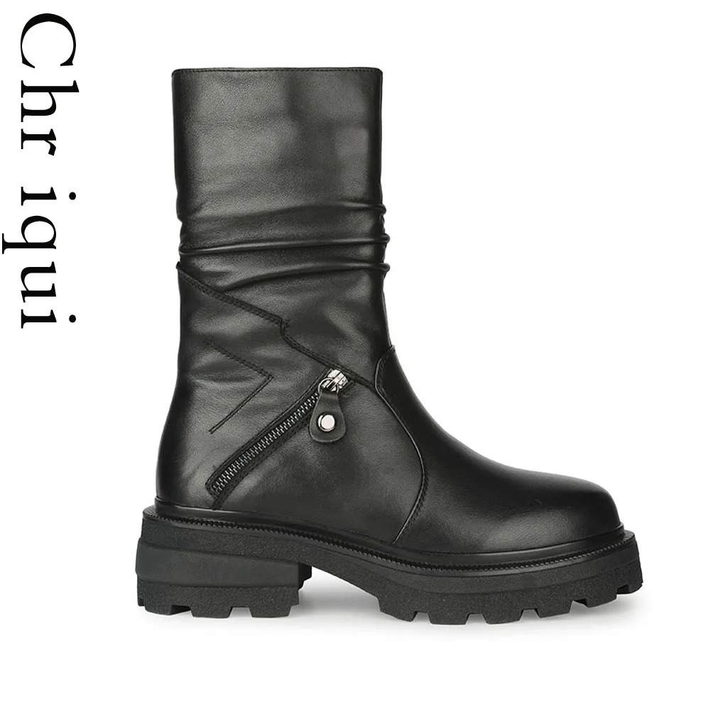 Chriqui Lady Winter Genuine Leather Mid Calf Boots Shoes High Quality Black Zipper Thick Heels Solid Fashion Elegant Lady Shoes
Chriqui Lady Winter Genuine Leather Mid Calf Boots Shoes High Quality Black Zipper Thick Heels Solid Fashion Elegant Lady Shoes