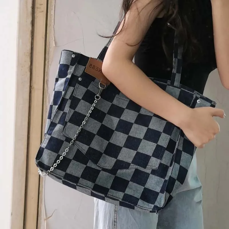Ladies Hand Bags Denim Blue Checkerboard Plaid Shopping Bags For Women 2021 New Luxury Designer Handbags Shoulder Bag Tote Bag
Ladies Hand Bags Denim Blue Checkerboard Plaid Shopping Bags For Women 2021 New Luxury Designer Handbags Shoulder Bag Tote Bag