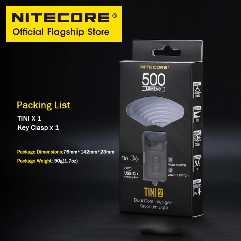 Миниатюрный портативный фонарик NITEOCRE TINI 2 для ключей двухъядерный OLED EDC APC Sleep