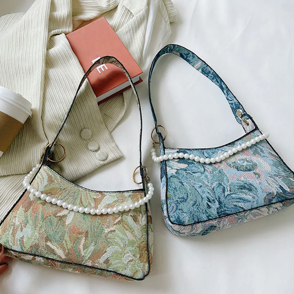 Fashion Women's Bag Oil Painting Print Cloth Design Shoulder Underarm Bag Casual Style Pearl Chain Small Designer Zipper Handbag
Fashion Women's Bag Oil Painting Print Cloth Design Shoulder Underarm Bag Casual Style Pearl Chain Small Designer Zipper Handbag