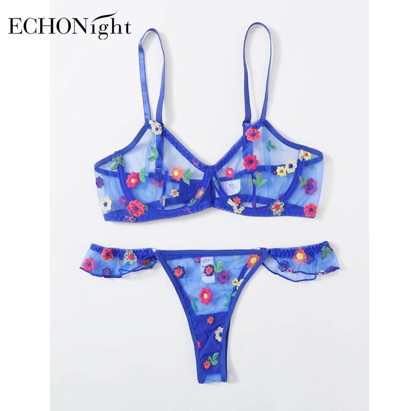 Echonight Floral Women's Underwear Set Ruffled Sensual Lingerie Woman Set Woman 2 Pieces Blue Embroidery Brief Sets
Echonight Floral Women's Underwear Set Ruffled Sensual Lingerie Woman Set Woman 2 Pieces Blue Embroidery Brief Sets