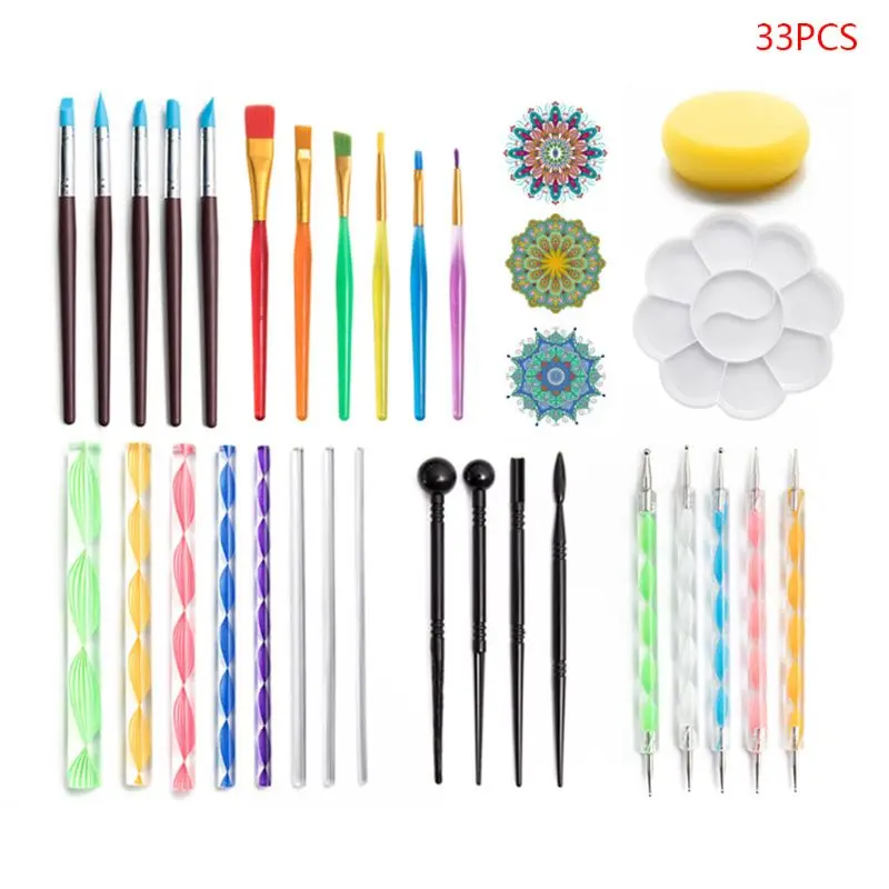 33pcs Mandala Dotted Tools Set for Painting Rock Stones Stencil Stick Drawing Pen Paint Tray Kit
33pcs Mandala Dotted Tools Set for Painting Rock Stones Stencil Stick Drawing Pen Paint Tray Kit