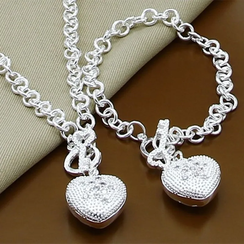 AAA Zircon Heart 925 Sterling Silver Bracelet Necklace Ring Set For Woman Wedding Engagement Party Fashion Charm Jewelry Gift
AAA Zircon Heart 925 Sterling Silver Bracelet Necklace Ring Set For Woman Wedding Engagement Party Fashion Charm Jewelry Gift