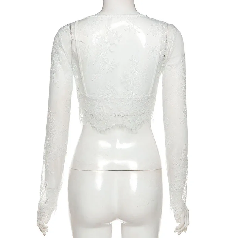ALLNeon 2000s Aesthetics White Lace Long Sleeve T-shirts Y2K Fashion Sexy V-neck Transparent 2 Piece Crop Top Clubwear Summer
ALLNeon 2000s Aesthetics White Lace Long Sleeve T-shirts Y2K Fashion Sexy V-neck Transparent 2 Piece Crop Top Clubwear Summer