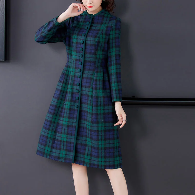 Autumn Winter Women Vintage Plaid Dress Elegant New Long Sleeve Green Plaid Fashion Dress Mid-Long Ladies Woolen Dress Female
Autumn Winter Women Vintage Plaid Dress Elegant New Long Sleeve Green Plaid Fashion Dress Mid-Long Ladies Woolen Dress Female