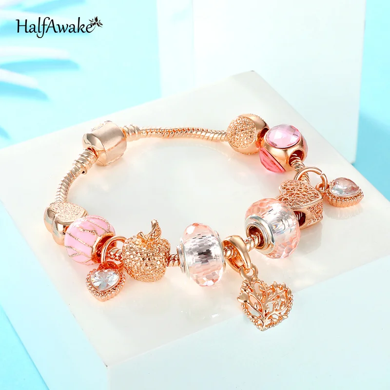 Heart Charms Pan-Style Rose Gold Plated Beads Bracelet For Women Love Pendant Bangles For Girlfriends Gift Jewelry 2021
Heart Charms Pan-Style Rose Gold Plated Beads Bracelet For Women Love Pendant Bangles For Girlfriends Gift Jewelry 2021