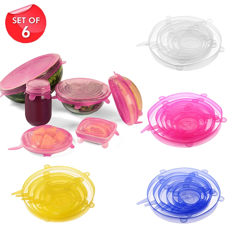 6 Pcs Silicone Stretch Lids Reusable Airtight Food Wrap Covers Keeping Fresh Seal Bowl Stretchy Wrap Cover Kitchen Cookware
6 Pcs Silicone Stretch Lids Reusable Airtight Food Wrap Covers Keeping Fresh Seal Bowl Stretchy Wrap Cover Kitchen Cookware