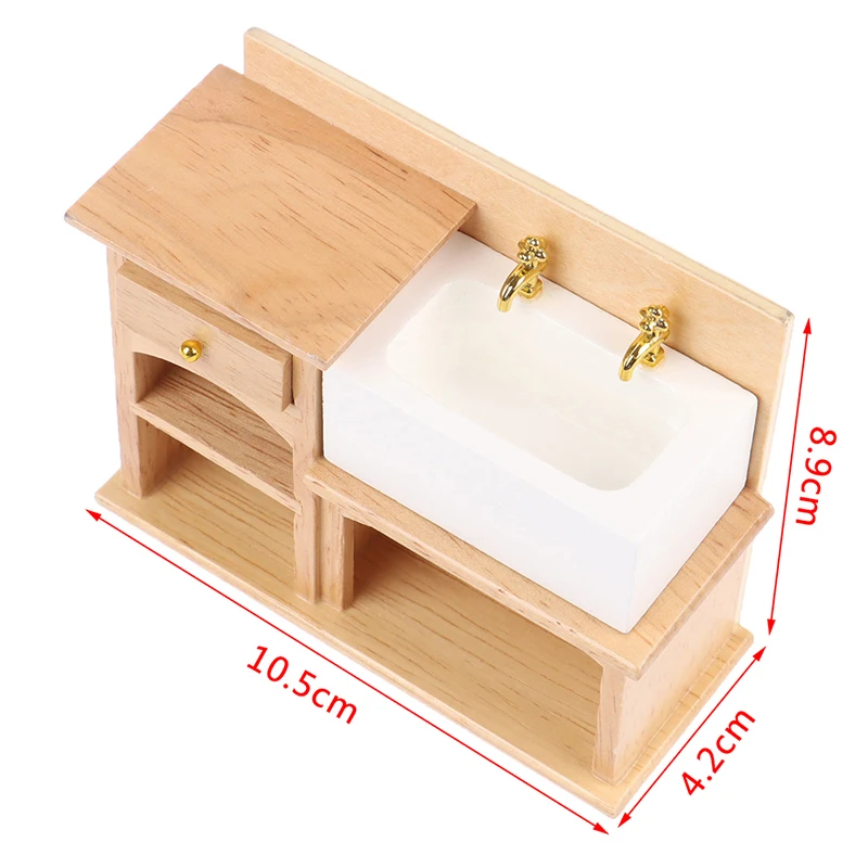 Деревянный шкаф для умывальника с керамической ручной раковиной миниатюрная
