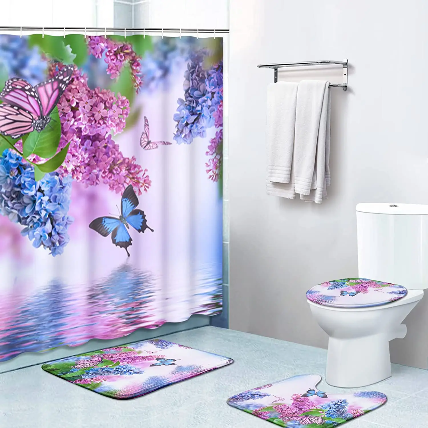 Butterflies and Flowers Print Shower Curtain Set Carpet Cover Toilet Cover Bathroom Mat Cushion Cover Bathroom Curtain Household
Butterflies and Flowers Print Shower Curtain Set Carpet Cover Toilet Cover Bathroom Mat Cushion Cover Bathroom Curtain Household