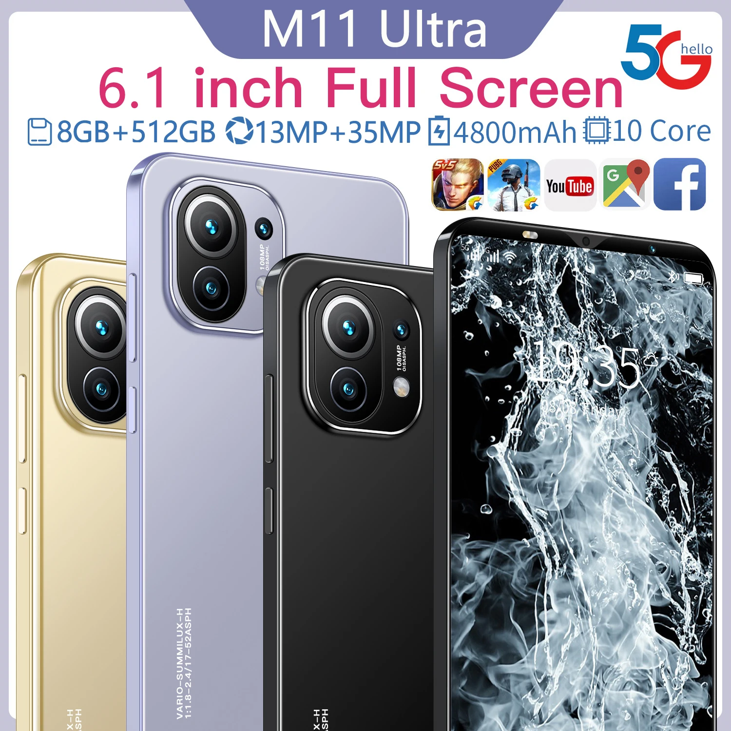 Global version M11 ultra 6.1inch mobile phones 8GB+512GB 4G/5G network 13+35MP Camera smartphones Dual SIM Card type C phones
Global version M11 ultra 6.1inch mobile phones 8GB+512GB 4G/5G network 13+35MP Camera smartphones Dual SIM Card type C phones