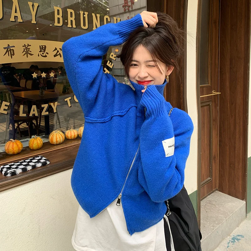 Klein Blue Mock Neck Sweater Coat Autumn Winter Korean Thickened Design Short Long Sleeved Cardigan C1620
Klein Blue Mock Neck Sweater Coat Autumn Winter Korean Thickened Design Short Long Sleeved Cardigan C1620