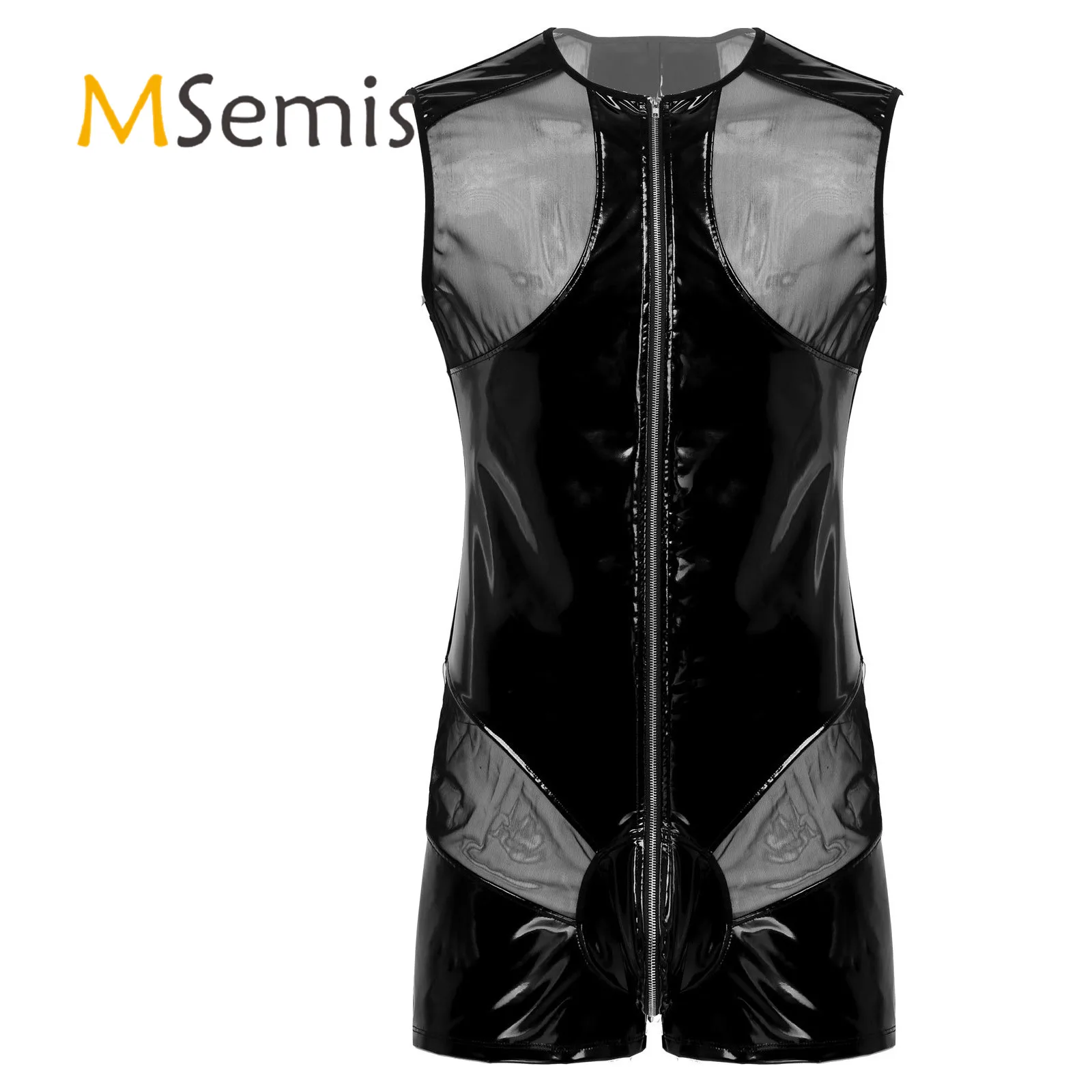 Lingerie See-through Zipper Bodysuit Men Mesh Patchwork Round Neck Sleeveless Wet Look Patent Leather Bugle Pouch Short Jumpsuit
Lingerie See-through Zipper Bodysuit Men Mesh Patchwork Round Neck Sleeveless Wet Look Patent Leather Bugle Pouch Short Jumpsuit