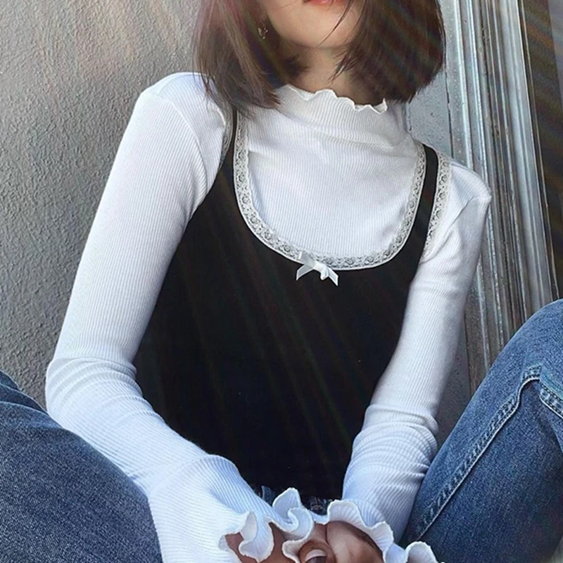 Женская футболка в стиле преппи, белая футболка с оборками и заплатками, y2k
Женская футболка в стиле преппи, белая футболка с оборками и заплатками, y2k