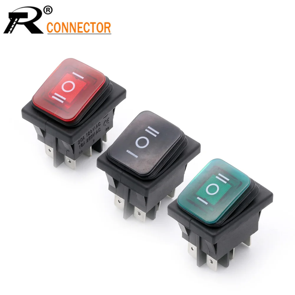 

KCD4 rocker switch Power Switc with 3 position 6pin feet with light silver contact copper foot LED ON-OFF-ON 20A/125V 16A/250V