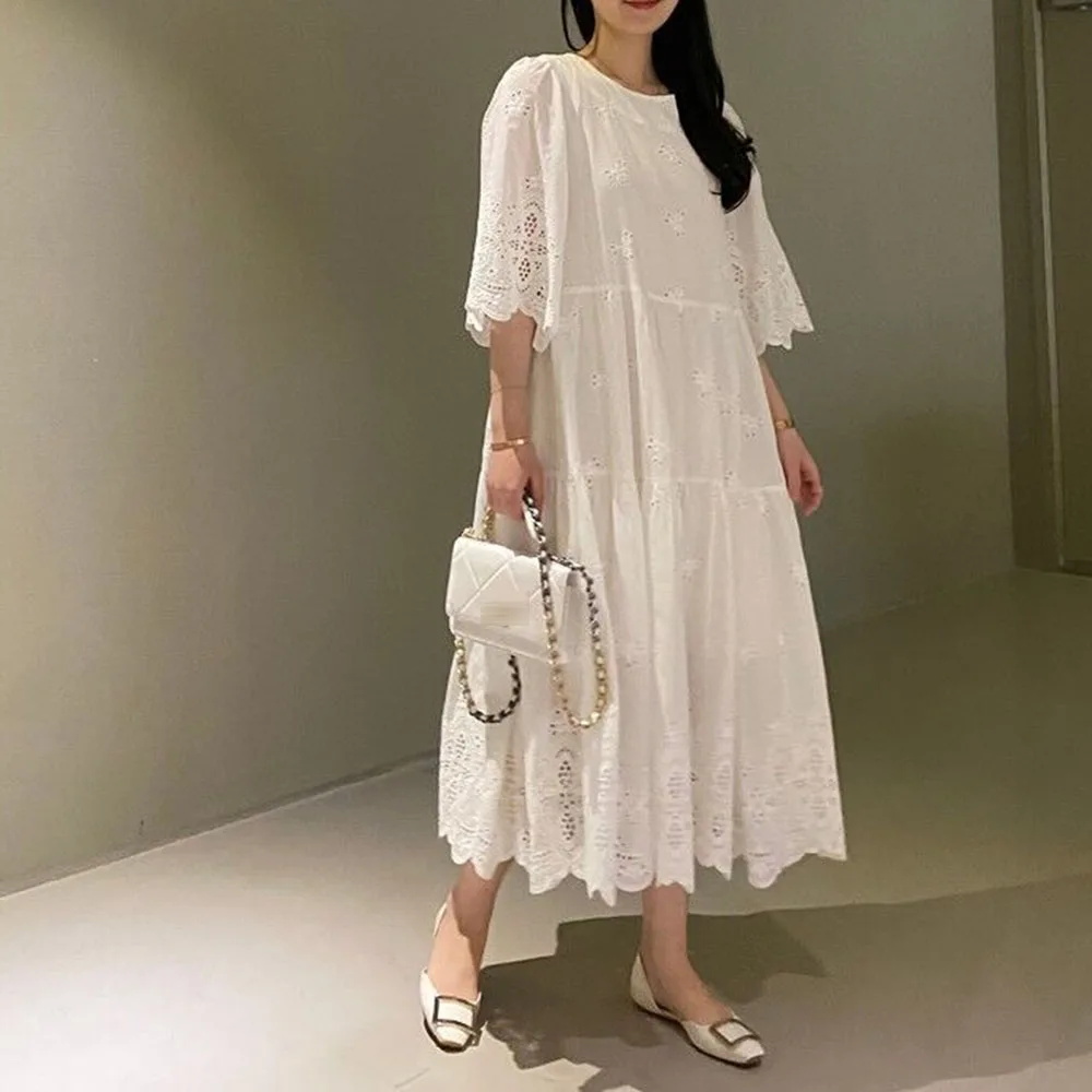 2021 Japanese Style New Elegant Temperament Hollow Crochet Solid Color Round Neck Women's Dress Solid Color Loose Casual 
2021 Japanese Style New Elegant Temperament Hollow Crochet Solid Color Round Neck Women's Dress Solid Color Loose Casual