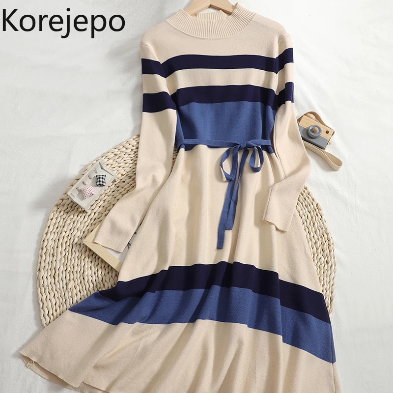 Korejepo Winter Slim Long Dress Female 2021 Contrast Color Striped Comfortable Knit Half High Neck Versatile Pullover Dresses
Korejepo Winter Slim Long Dress Female 2021 Contrast Color Striped Comfortable Knit Half High Neck Versatile Pullover Dresses