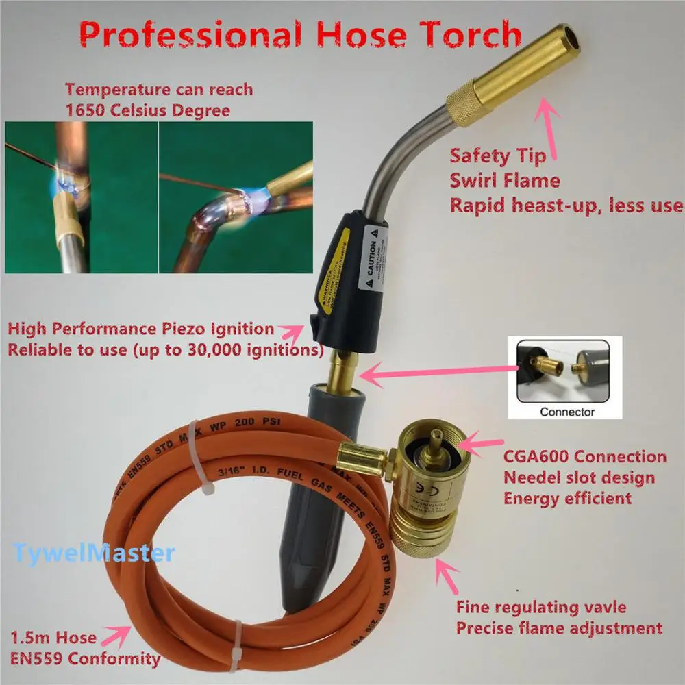 Mapp Torch Gas Welding Piezo Ignition Flame Brazing Tool USA Style CGA600 BBQ Heating Quenching HVAC Plumbing Welding Torch