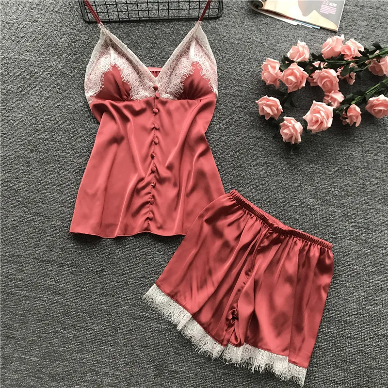 New Women's Sling Pajamas Set 2-piece Color Silk Women's Pajamas Summer Pajamas Short-sleeved Sexy Suit Home Service
New Women's Sling Pajamas Set 2-piece Color Silk Women's Pajamas Summer Pajamas Short-sleeved Sexy Suit Home Service