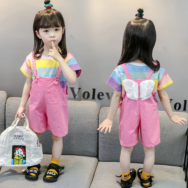 Toddler Baby Kids Clothing Girls Sets 7-36m Fashion Rainbow Striped Tops+Small Wings Overalls Short Summer Outfits Set Clothes
Toddler Baby Kids Clothing Girls Sets 7-36m Fashion Rainbow Striped Tops+Small Wings Overalls Short Summer Outfits Set Clothes