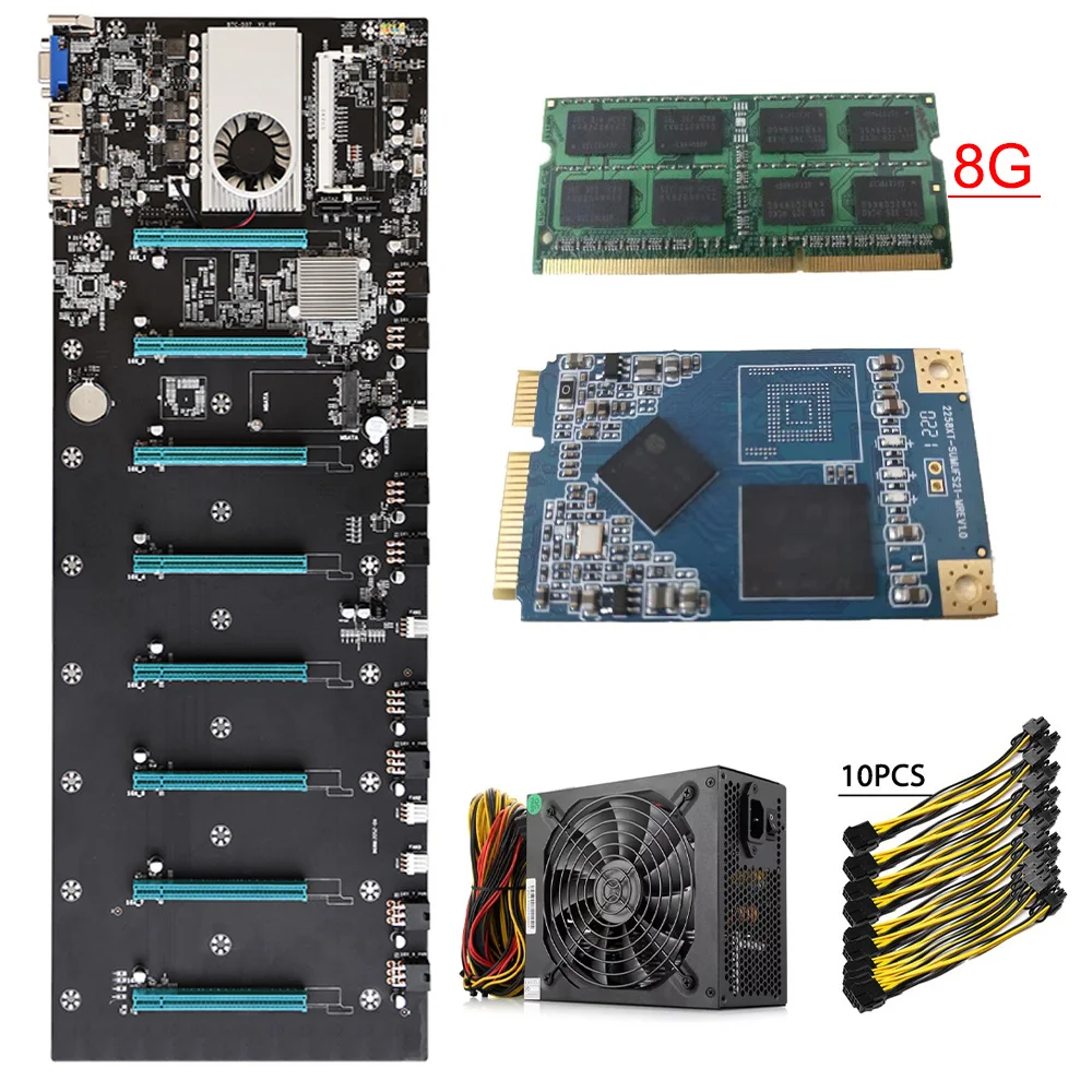 BTC-S37 Mining Machine Motherboard Set 8 Graphics Card Slot + 1850W Power Supply + 4G/8G DDR3 + 8Pin Power Cable +128G mSATA SSD
BTC-S37 Mining Machine Motherboard Set 8 Graphics Card Slot + 1850W Power Supply + 4G/8G DDR3 + 8Pin Power Cable +128G mSATA SSD