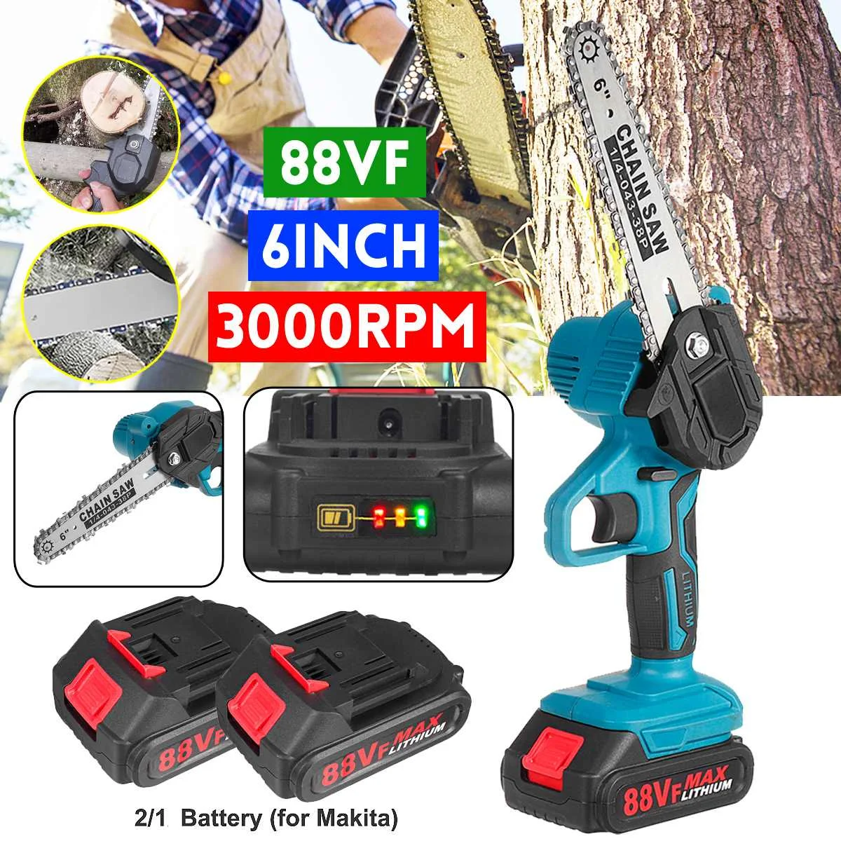 6 Inch 1200W Mini Electric Chain Saw With Battery Indicator Rechargeable Woodworking Garden Tool For Makita 18V Battery
6 Inch 1200W Mini Electric Chain Saw With Battery Indicator Rechargeable Woodworking Garden Tool For Makita 18V Battery