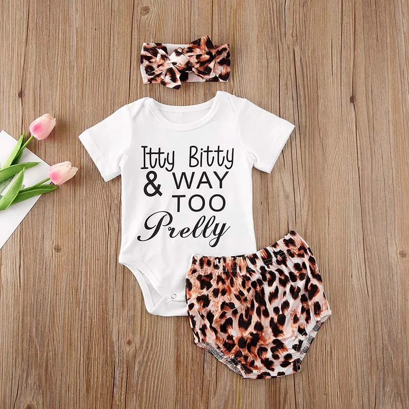 Newborn Baby Girl Clothes Set Summer Short Sleeve Romper Leopard Shorts Headband 3Pcs Outfit New Born Infant Clothing
Newborn Baby Girl Clothes Set Summer Short Sleeve Romper Leopard Shorts Headband 3Pcs Outfit New Born Infant Clothing